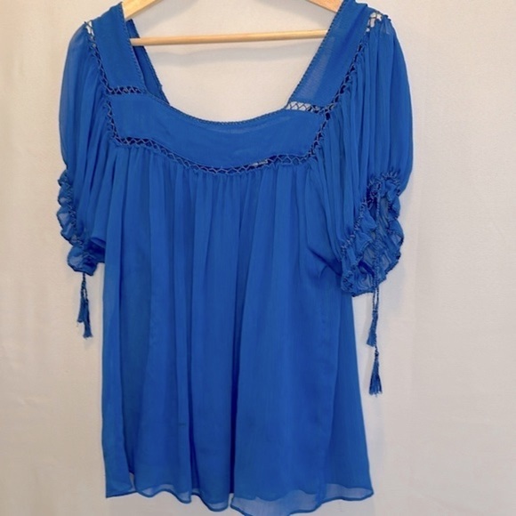 I.C.E. Blouse Womens Size 8 Cami Short Tie Puff Sleeve Peasant Prairie Boho - Picture 9 of 13